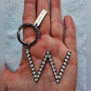 Bombay Duck Pave "W" Initial Bling Keychain, Clear Rhinestones, Silver, NWOT